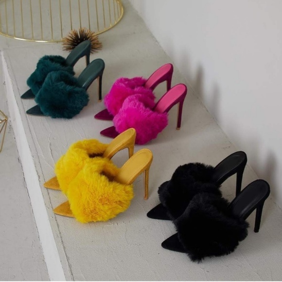 Cape Robbin Savage Fur High Heels Mules Green💝 - Picture 5 of 7